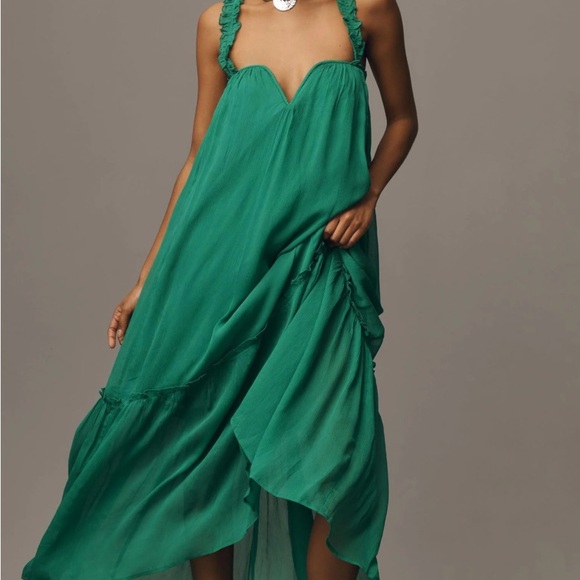 Anthropologie Dresses & Skirts - Anthropologie Emerald Sleeveless Chiffon Maxi Dress